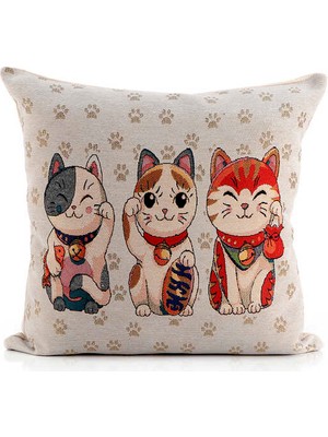 Bursa İpek Kırmızı Kedi Desen Goblen Kırlent