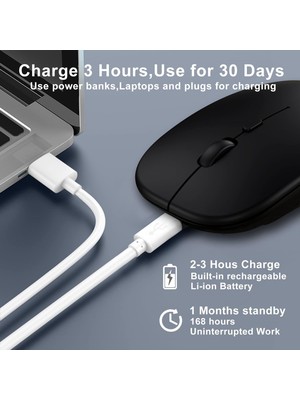 DNR Bilişim Bluetooth/kablosuz LED Işıklı  Şarj Edilebilir Mouse Pc Gaming Kablosuz Macbook iPad Laptop Telefon