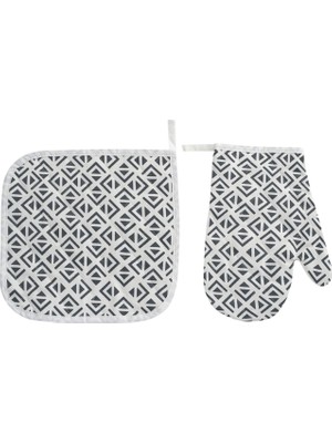 Menderes Home Cotton Collection Döşemelik Tutacak+Eldiven Lily Gri