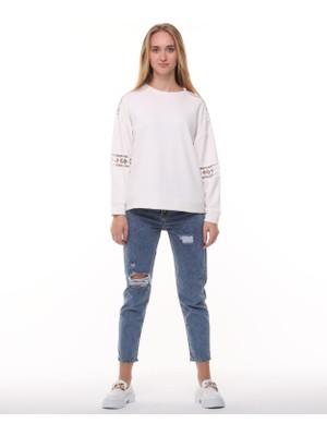 Moda Minerva Beyaz Dantelli Sweatshirt