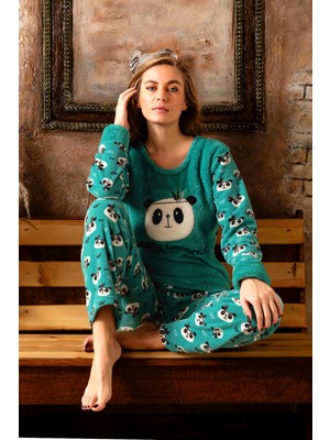 Nisanca Kışlık Kadın Welsoft Polar Pijama Takımı - Yeni Yıl Pijaması