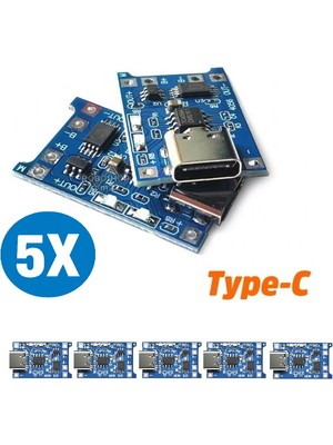 Ponemio TP4056 5 Adet Ters Akım Korumalı TP4056 18650 Type C Lityum Pil Şarj Devresi Type-C