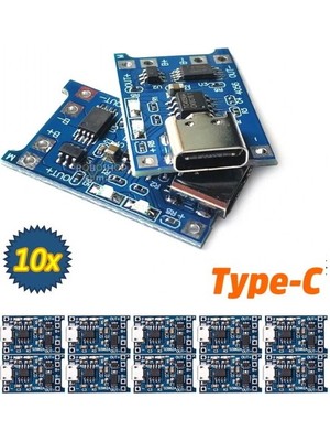 Ponemio TP4056 10 Adet Ters Akım Korumalı TP4056 18650 Type C Lityum Pil Şarj Devresi Type-C TP405610C