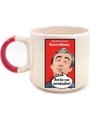 Mor Mürekkep Kişiye Özel Beden Eğitimi Öğretmeni Çerçeveli Ben Bu Yaz Baskılı Kırmızı Kulplu P Kupa