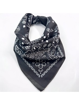 Als Accessories Siyah Renk Içerisi Desenli Etnik Desenli %100 Koton Bandana