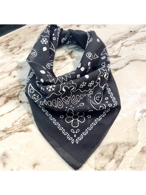 Als Accessories Siyah Renk Içerisi Desenli Etnik Desenli %100 Koton Bandana