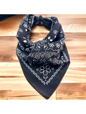 Als Accessories Siyah Renk Içerisi Desenli Etnik Desenli %100 Koton Bandana