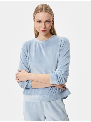 Koton Kışlık Pijama Üstü Kadife Yumuşak Dokulu Uzun Kollu Bisiklet Yaka