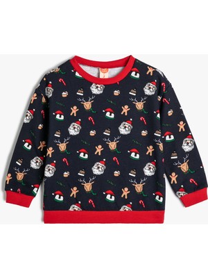 Koton Yılbaşı Sweatshirt Noel Baba Baskılı Pamuklu
