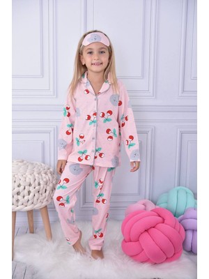 Lolli Boom Kids  Kiraz Desen Düğme Kapama Pijama Takımı Göz Uyku Bandı