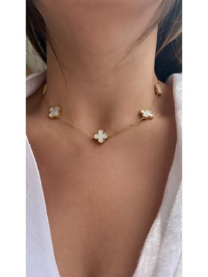 Vi Store Beyaz Sedefli Çelik Van Cleef Kolye