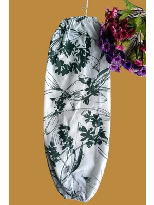 Emtory Home Yeşil Çiçekli Organizer Keten Çift Lastikli Poşetlik - Mutfak Organizer