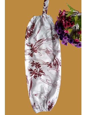 Emtory Home Bordo Çiçekli Organizer Keten Çift Lastikli Poşetlik - Mutfak Organizer