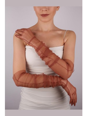 Hayalperest Boncuk Bakır Uzun Şık Gelin Eldiveni Tül Eldiven Nikah/düğün/parti/kostüm Eldiveni