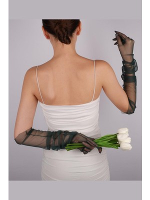 Hayalperest Boncuk Uzun Şık Gelin Eldiveni Tül Eldiven Nikah/düğün/parti/kostüm Eldiveni