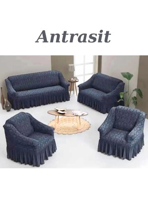 E Bahar Jakarlı 3+2+1+1 Koltuk Takımı Örtüsü. Lastikli, Esnek, Yıkanabilir Koltuk, Kanepe, Çekyat Kılıfı