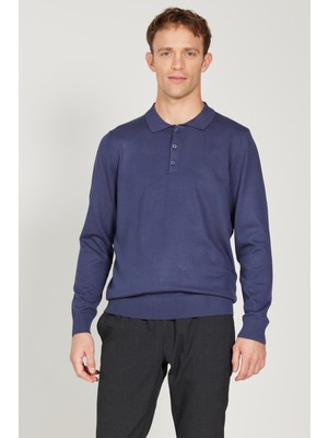 ALTINYILDIZ CLASSICS Erkek İndigo Standart Fit Normal Kesim Polo Yaka Triko Kazak