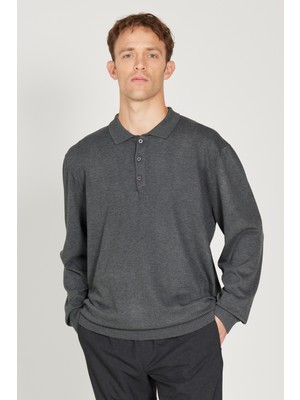 ALTINYILDIZ CLASSICS Erkek Antrasit-Melanj Standart Fit Normal Kesim Polo Yaka Triko Kazak