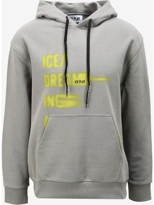 Ice Play Kapüşon Yaka Gri - Pembe Erkek Sweatshırt 23IU1M0E0246323_FELPA