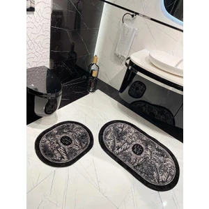2 Li Parsley Model Çiçek Desenli 60X100 - 60X50 Lucky Lateks Taban Banyo Paspas