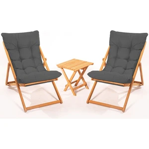 Meya Dekor 2+1 Minderli Nora Şezlong Seti Bahçe-Balkon-Teras-Plaj-Kafe Katlanır Set - Antrasit