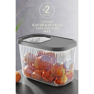 Kitchen Life 2'li 10 Litre Çizgili Patates Soğan Saklama Kabı - Kayar Kapaklı Deterjan Tablet Saklama Kutusu