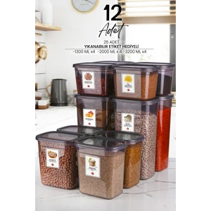 Kitchen Life 12LI Uzun Etiketli Moly Dikdörtgen Saklama Kabı Seti -4x(3.2 Litre- 2 Litre - 1.3 Litre)