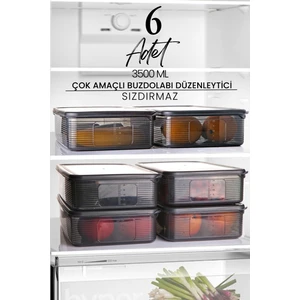 Kitchen Life 6 Adet 3,5 Litre Buzdolabı Içi Düzenleyici Dikdörtgen Erzak Saklama Kabı Seti - Organizeri 3500ML