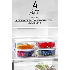 Kitchen Life 4 Adet 3,5 Litre Buzdolabı Içi Düzenleyici Dikdörtgen Erzak Saklama Kabı Seti - Organizeri 3500ML