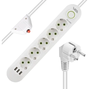 5'li 1.5 Metre Kablolu 3 Usb'li Akım Korumalı Priz 3000W 3 Amper USB Çıkışı Hızlı Şarj