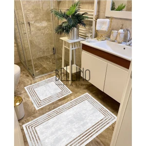 Yıkanabilir Kaymaz Pamuk Dokuma Taban Leke Tutmaz Çerçeveli Banyo Paspası 2 Li Klozet Takımı 02