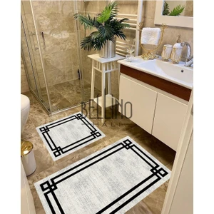 Yıkanabilir Kaymaz Pamuk Dokuma Taban Leke Tutmaz Çerçeveli Banyo Paspası 2 Li Klozet Takımı