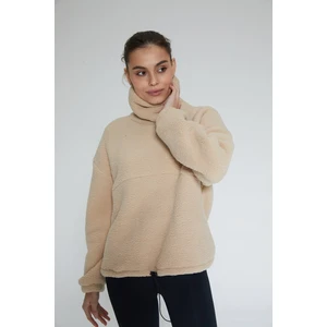 Bej Kadın Boğazlı Sherpa Peluş Sweatshirt - Rope