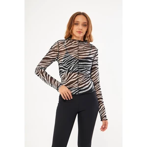 Yeşil Kadın Tüllü Crop Bluz  - Nules