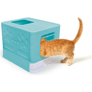 Kapalı Kedi Tuvaleti Çekmeceli Üstten Çıkış Mavi