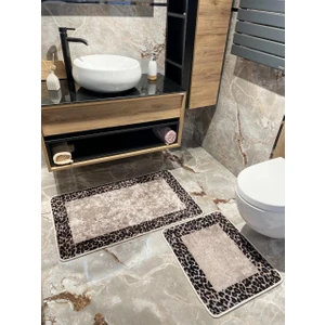 2 'li Leopar Riola Model Banyo Paspası - Kahverengi Ebat (60X100 - 60X50)