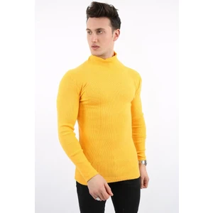 Likralı Boğazlı Sarı Sweat