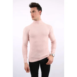 Likralı Boğazlı Pudra Sweat