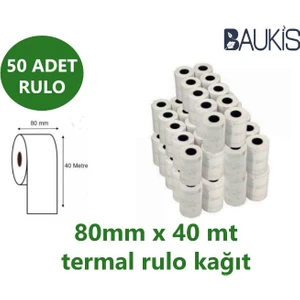 50 Adet Termal Pos ve Adisyon Rulosu Termal Yazıcı Kağıdı Termal Bilgi Fişi 80 mm x 40 mt