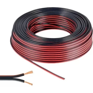 Kablo 2 x 0.75 mm Bitişik Yassı Kordon Hoparlör Kablosu cca H03VH-H Siyah Renk 100 Metre