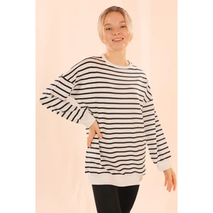 6859 Bisiklet Yaka Çizgili Sweat Siyah