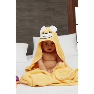 Pupy Bear Pamuklu Kapşonlu Kız-erkek Yenidoğan Bebek Kundak Havlusu Nakış Işlemeli Sarı 100x100cm