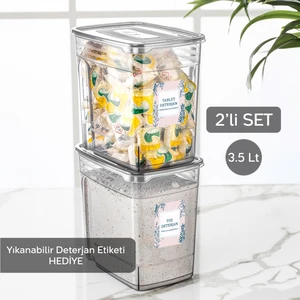Meleni Home 2 Adet 3,5 Litre Lena Pratik Kapaklı Banyo Düzenleyici Saklama Kabı Etiketli Tablet Deterjan Kutusu