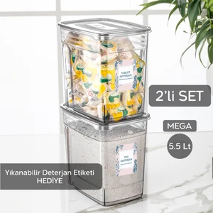 Meleni Home 2 Adet Mega Boy Deterjan Saklama Kutusu - Pratik Kapaklı Tablet Deterjan Saklama Kabı 2x5,5 Lt