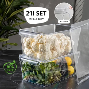 Meleni Home 2'Li Kapaklı Buzdolabı Düzenleyici Buzdolabı Içi Düzenleyici Organizer 14 X 32,5 X 20 Cm