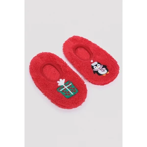 Unisex Yeni Yıl Konseptli Panda Desenli Kırmızı Patik
