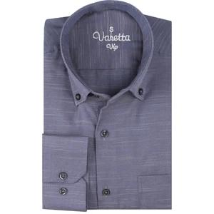 Erkek Koyu Mor Düz Uzun Kollu Pamuklu Keten Efektli Cepli Yaka Düğmeli Gömlek