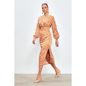 Zebra Desenli Saten Etek - Camel