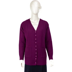 Kadın Örgü Desenli Düğmeli Çift Cepli Uzun Kollu Anne Hırka