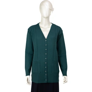 Kadın Örgü Desenli Düğmeli Çift Cepli Uzun Kollu Anne Hırka